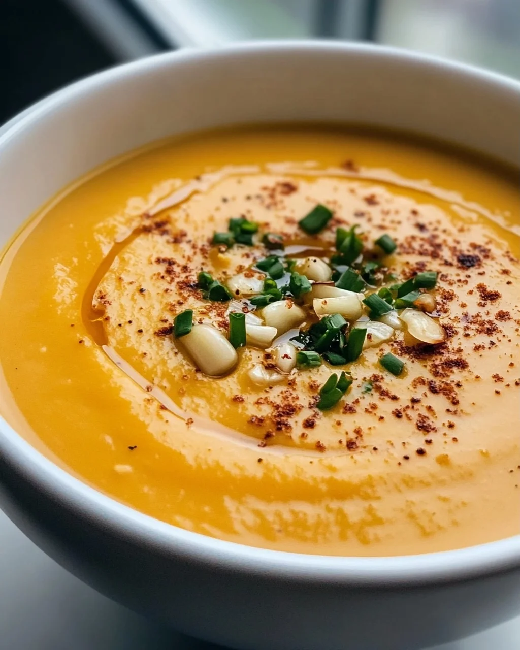 Aromatische Hokkaido Kürbissuppe mit geröstetem Knoblauchöl