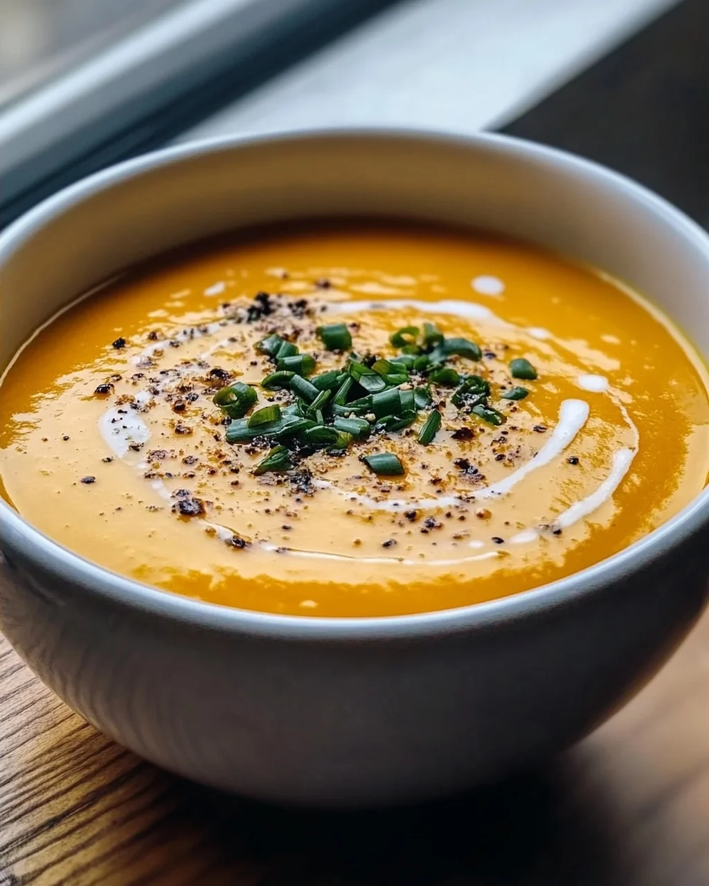 Aromatische Hokkaido Kürbissuppe mit geröstetem Knoblauchöl