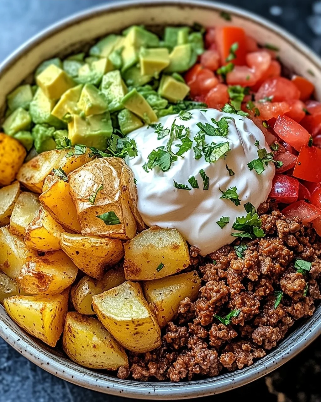 Beladene Kartoffel-Taco-Schüssel für jeden Geschmack