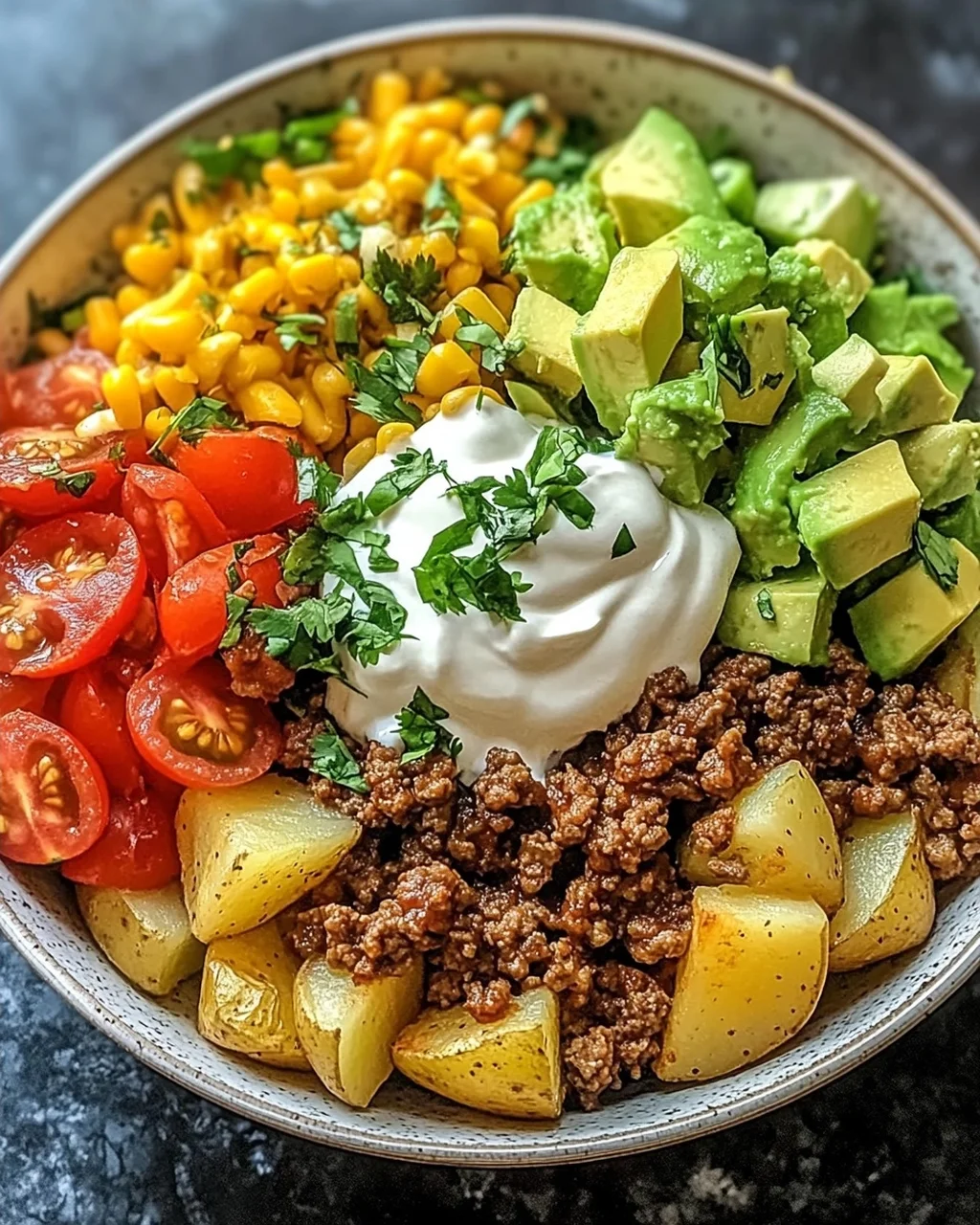 Beladene Kartoffel-Taco-Schüssel für jeden Geschmack