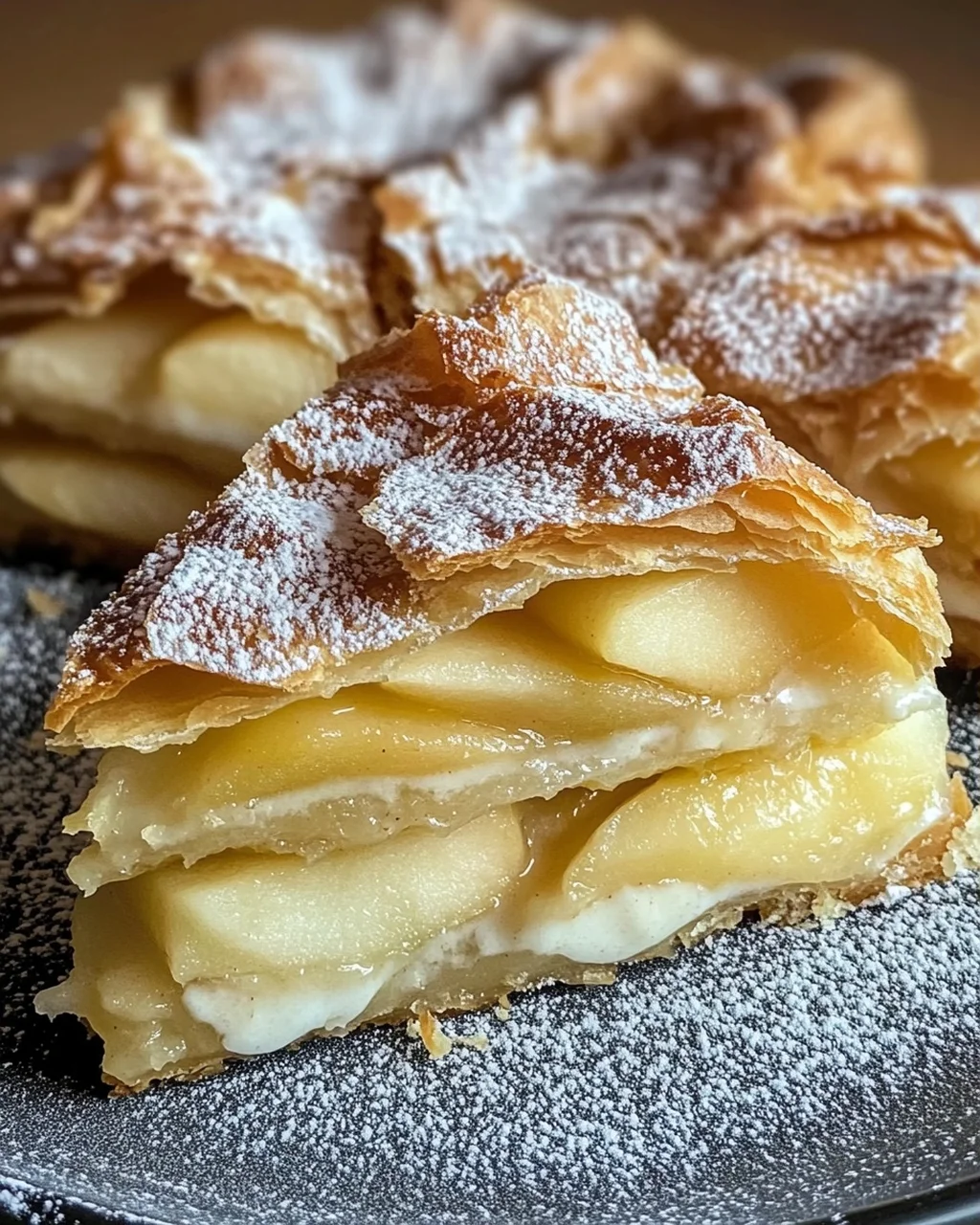 Blätterteigkuchen mit Puddingcreme und Apfel
