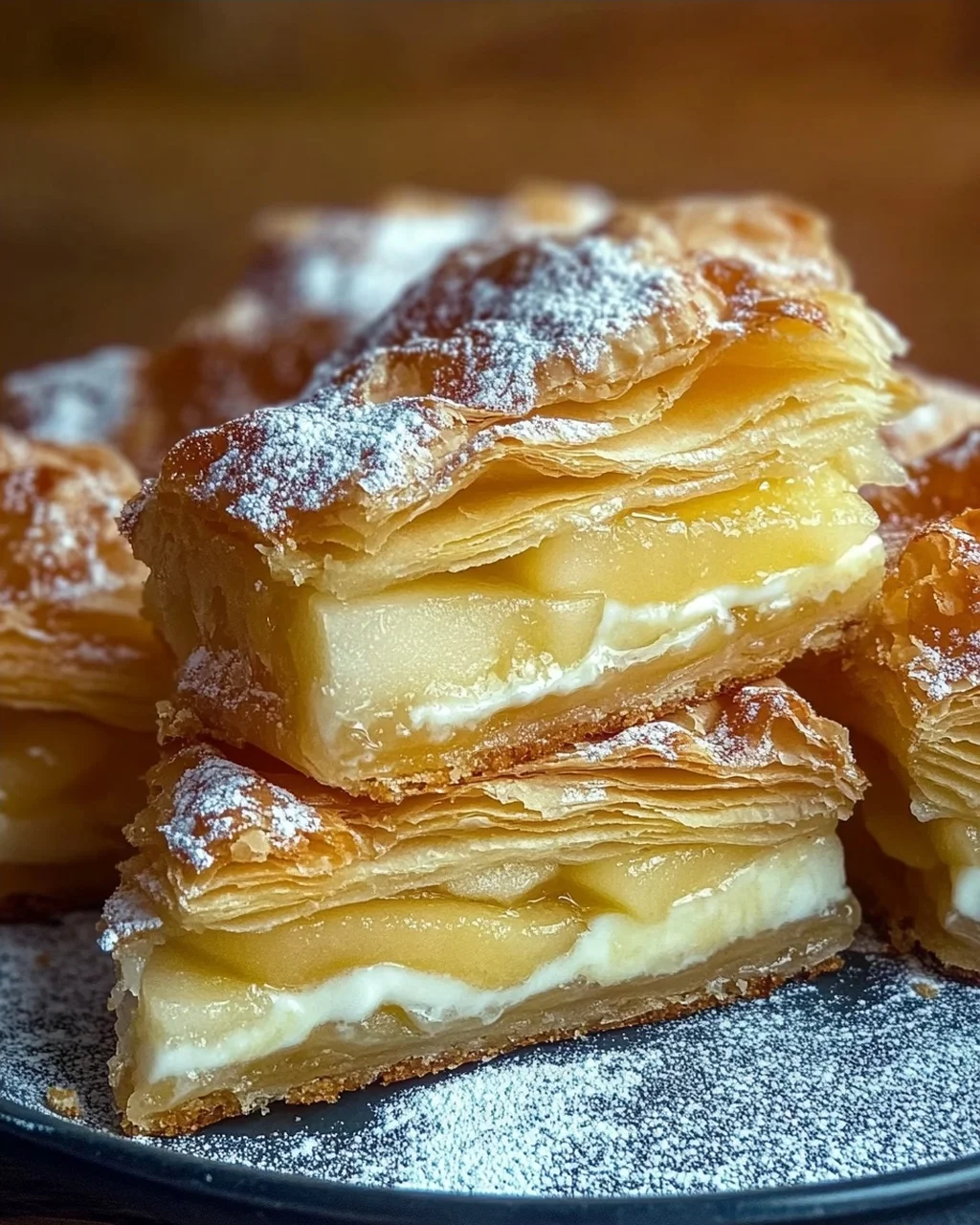 Blätterteigkuchen mit Puddingcreme und Apfel