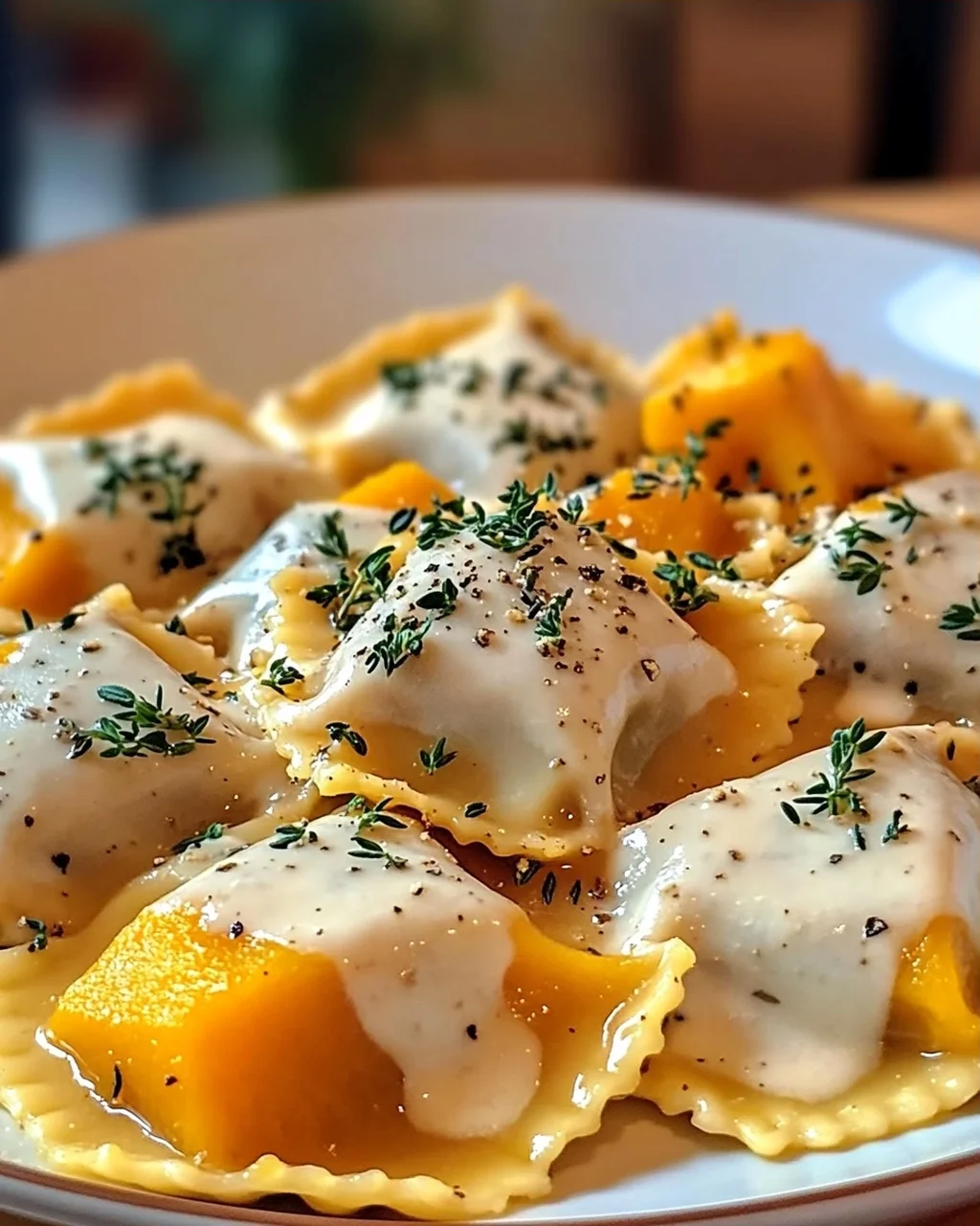 Butternut-Kürbis-Ravioli mit cremiger Sauce