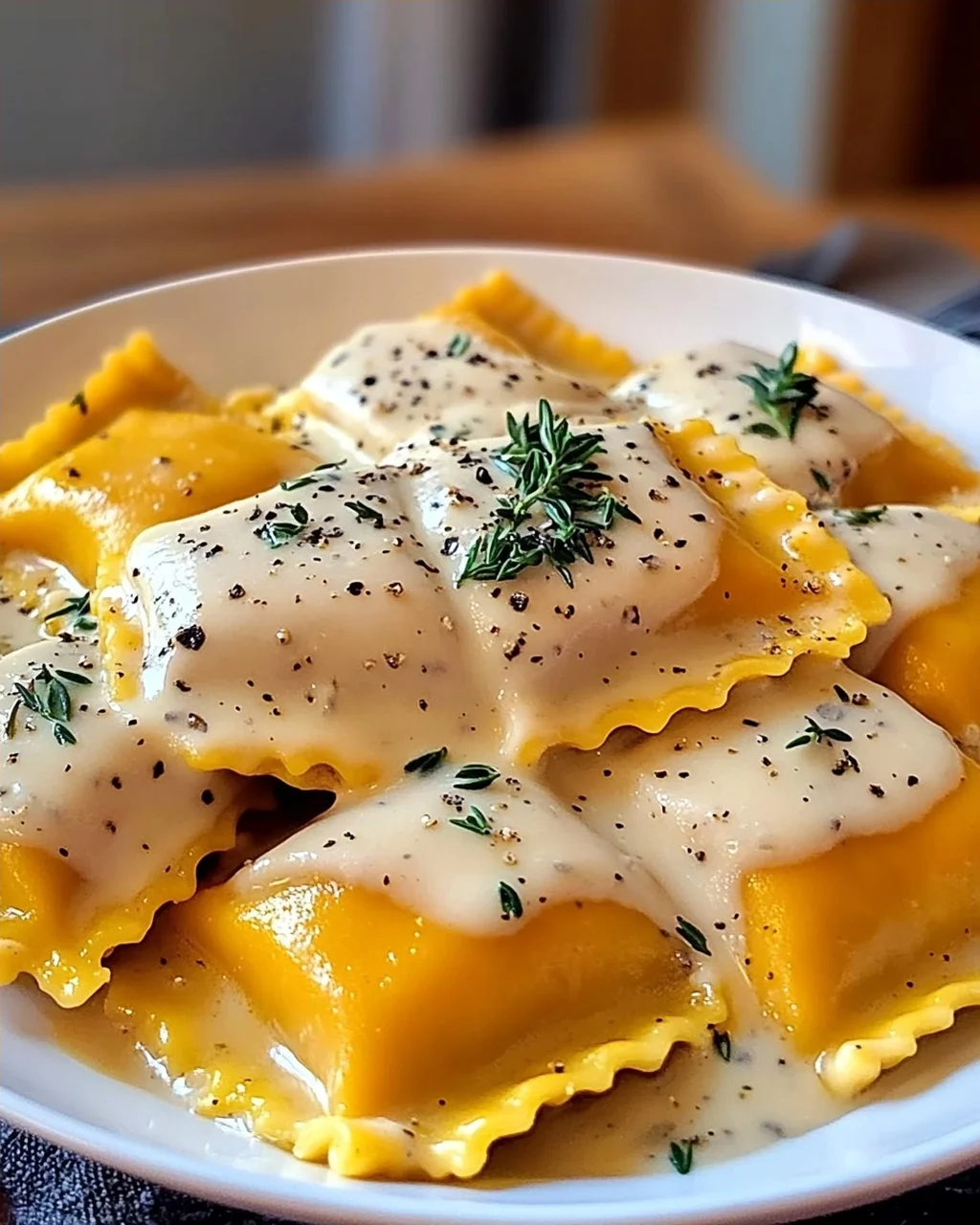 Butternut-Kürbis-Ravioli mit cremiger Sauce