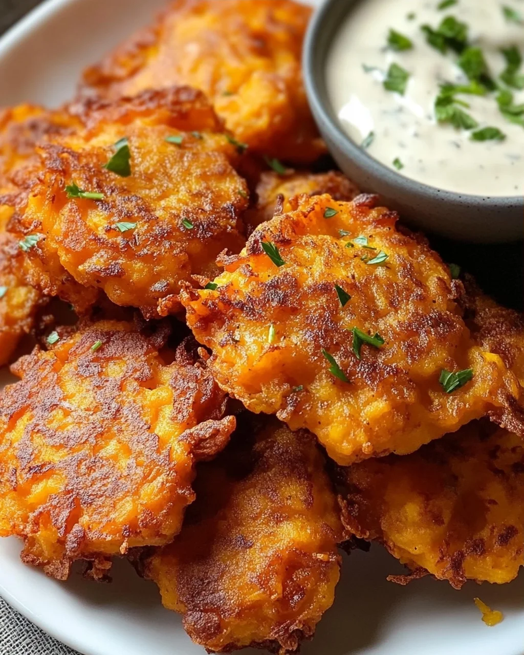 Crispy Butternut Squash Fritters mit Knoblauchdip Rezept