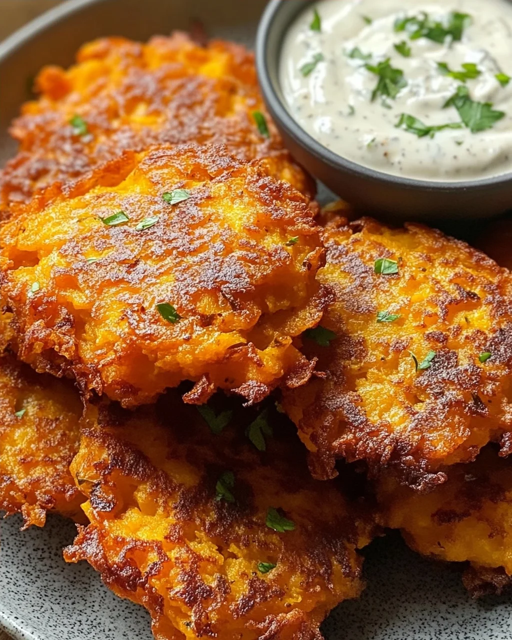 Crispy Butternut Squash Fritters mit Knoblauchdip Rezept