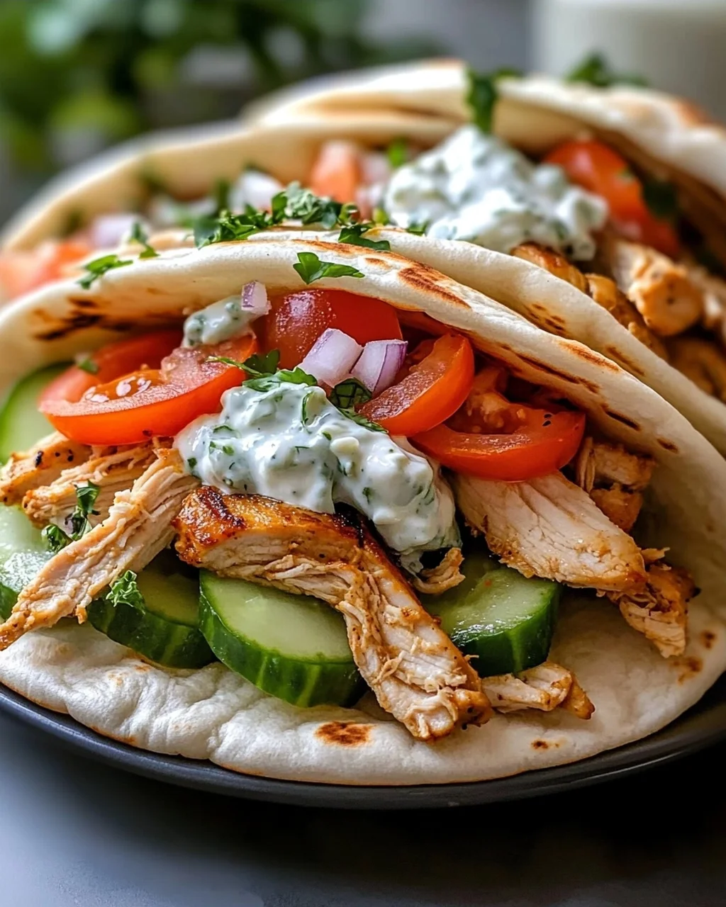 Crockpot Griechische Hähnchen-Pitas mit Tzatziki Rezept