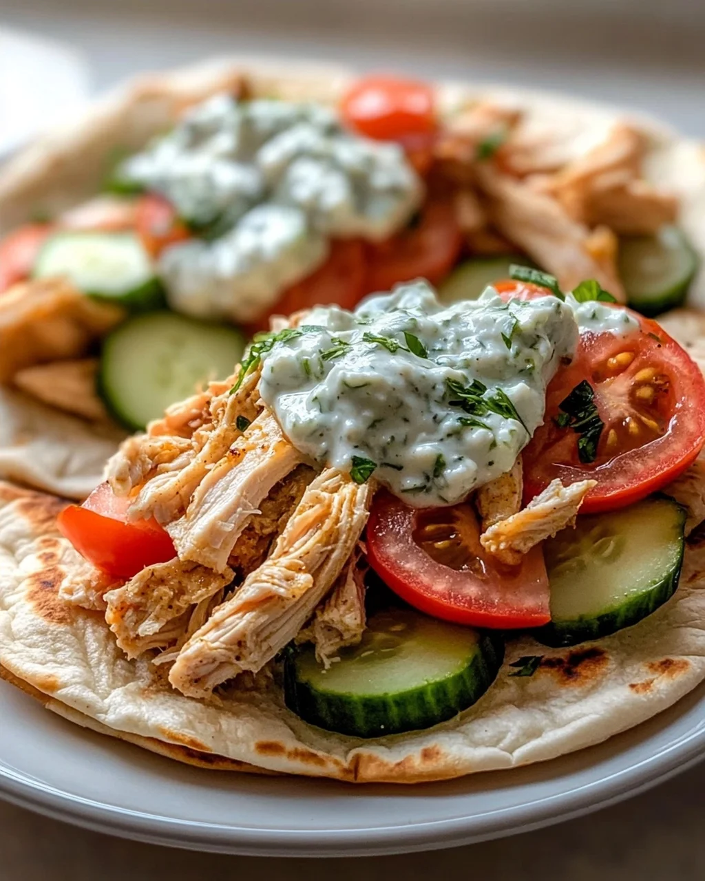 Crockpot Griechische Hähnchen-Pitas mit Tzatziki Rezept