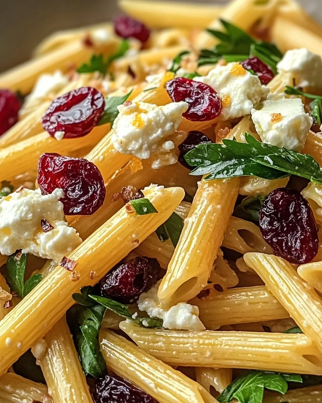 Feta-Cranberry-Penne-Salat mit Orangen-Vinaigrette Rezept