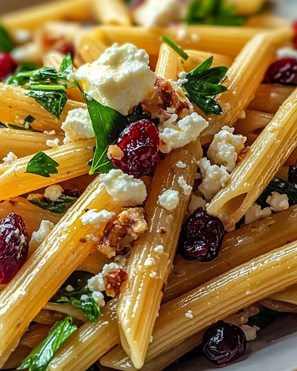 Feta-Cranberry-Penne-Salat mit Orangen-Vinaigrette Rezept