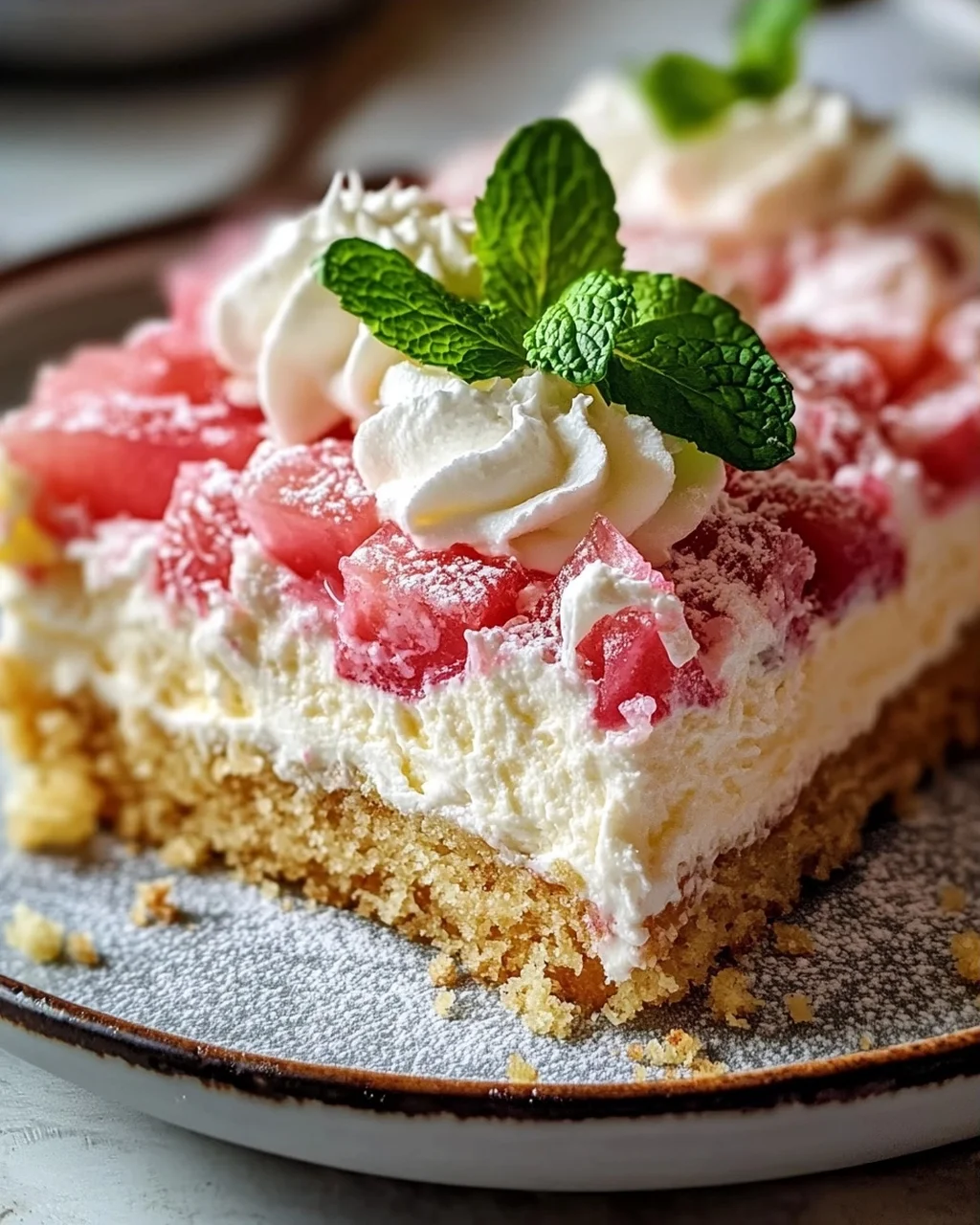 Fluffy Rhubarb Sour Cream Cake with Shortcrust Pastry Recipe