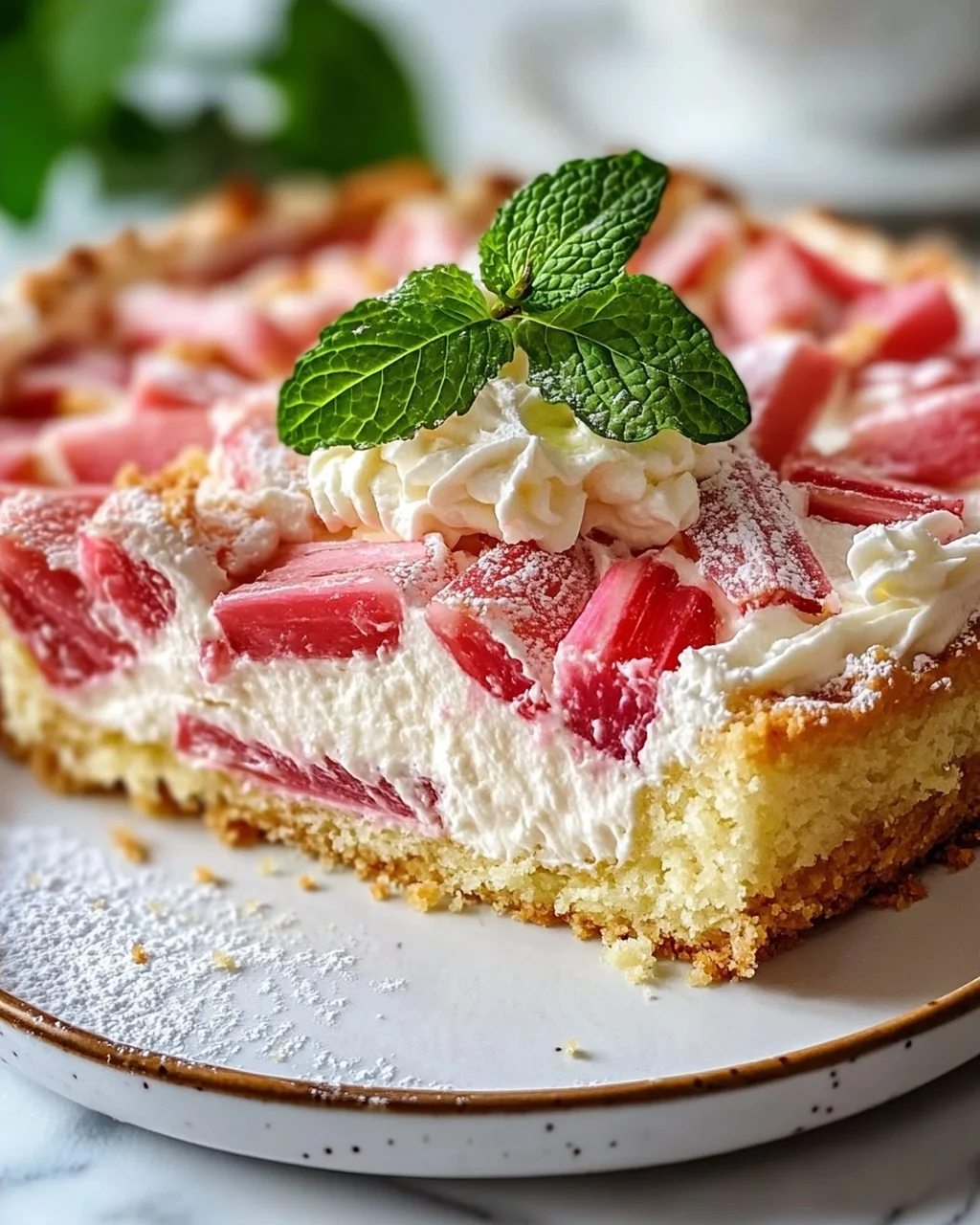 Fluffy Rhubarb Sour Cream Cake with Shortcrust Pastry Recipe