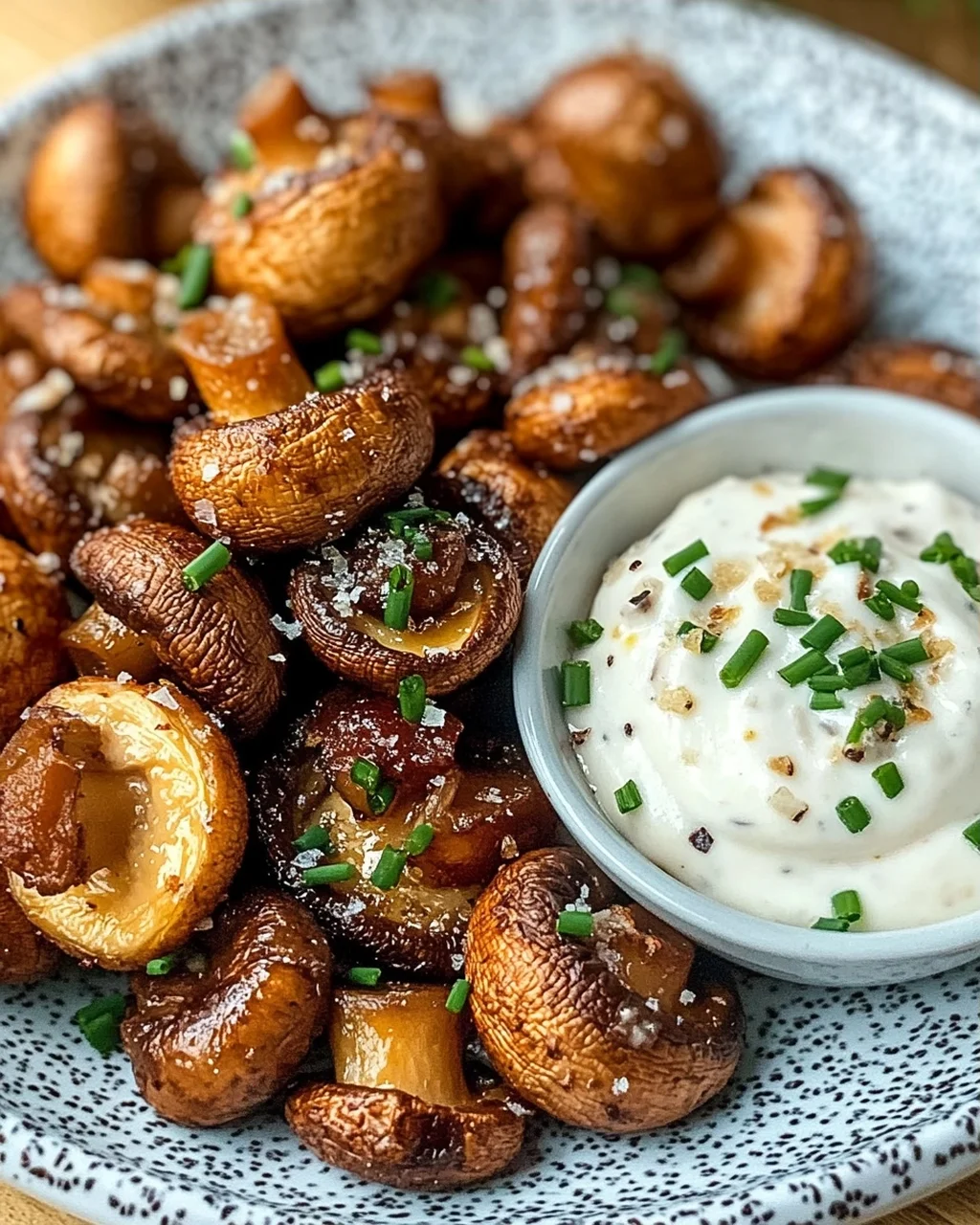 Gebratene Champignons mit Knoblauchdip (Rezept wie vom Weihnachtsmarkt)