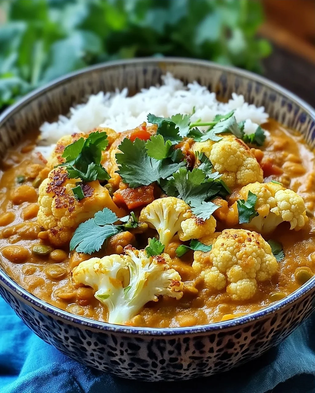 Geröstetes Blumenkohl Linsen Curry