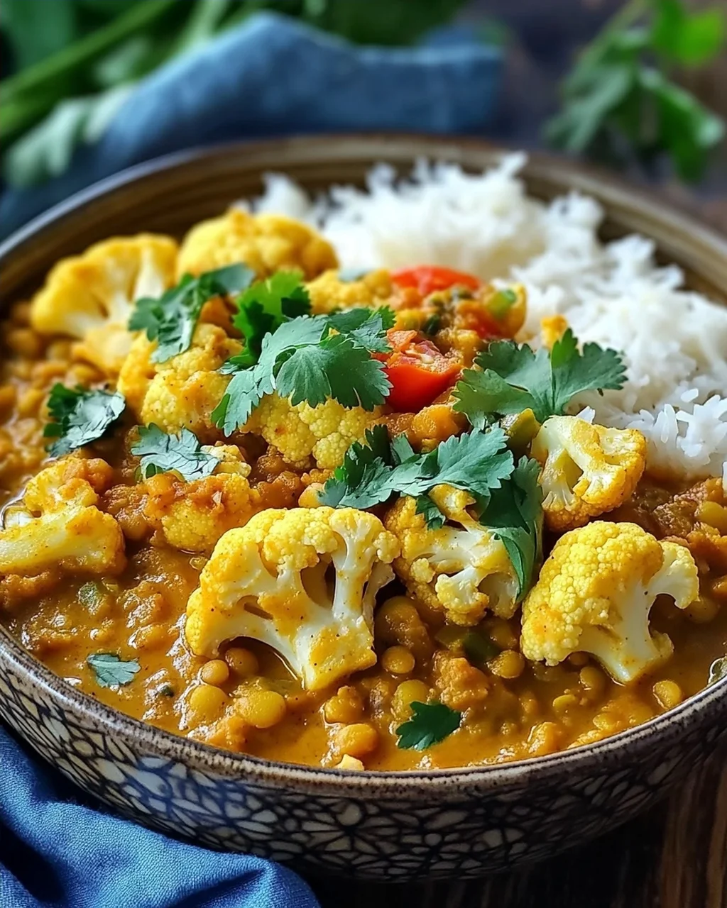 Geröstetes Blumenkohl Linsen Curry