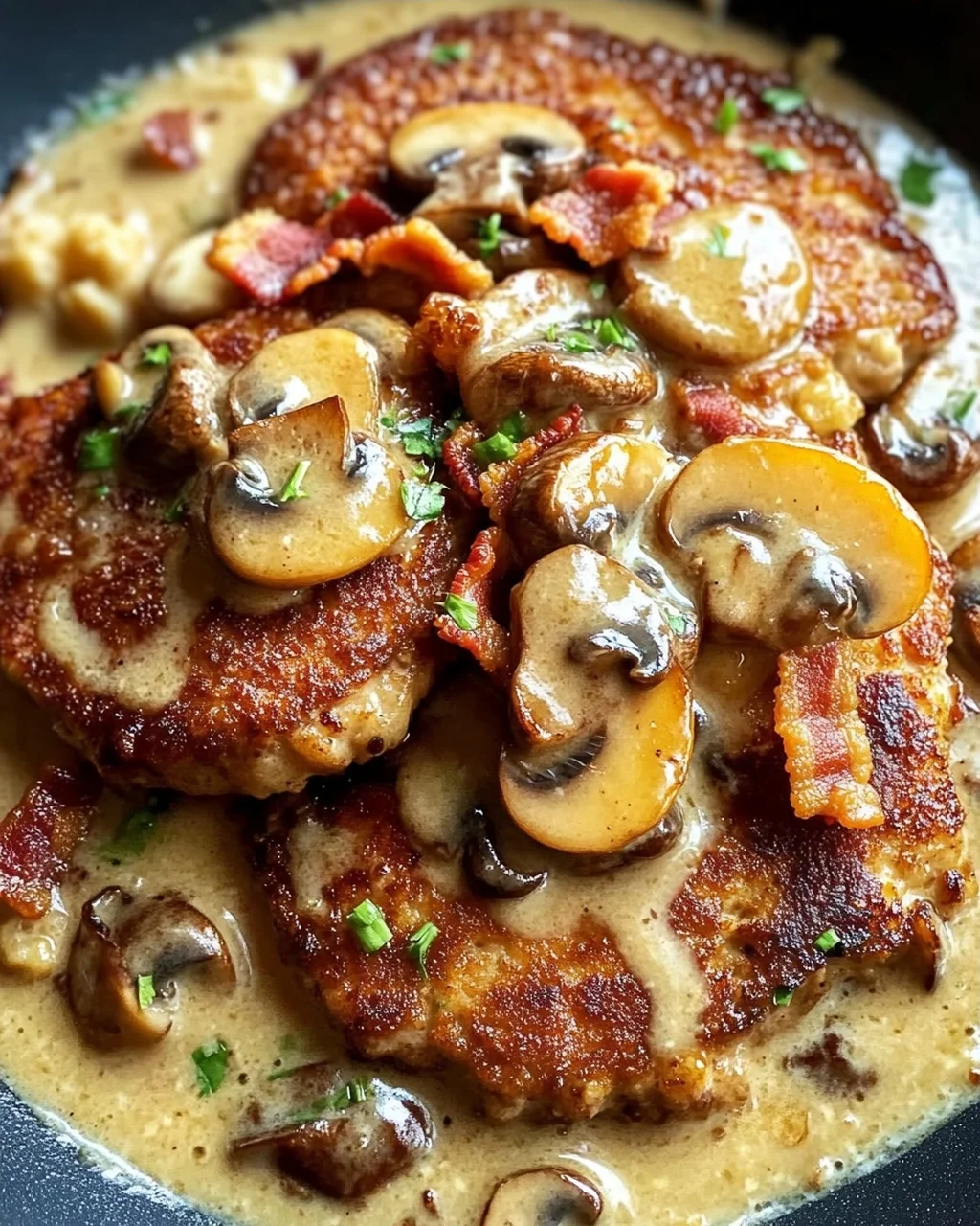 Geschmorte Schnitzelpfanne in köstlicher Jägersauce