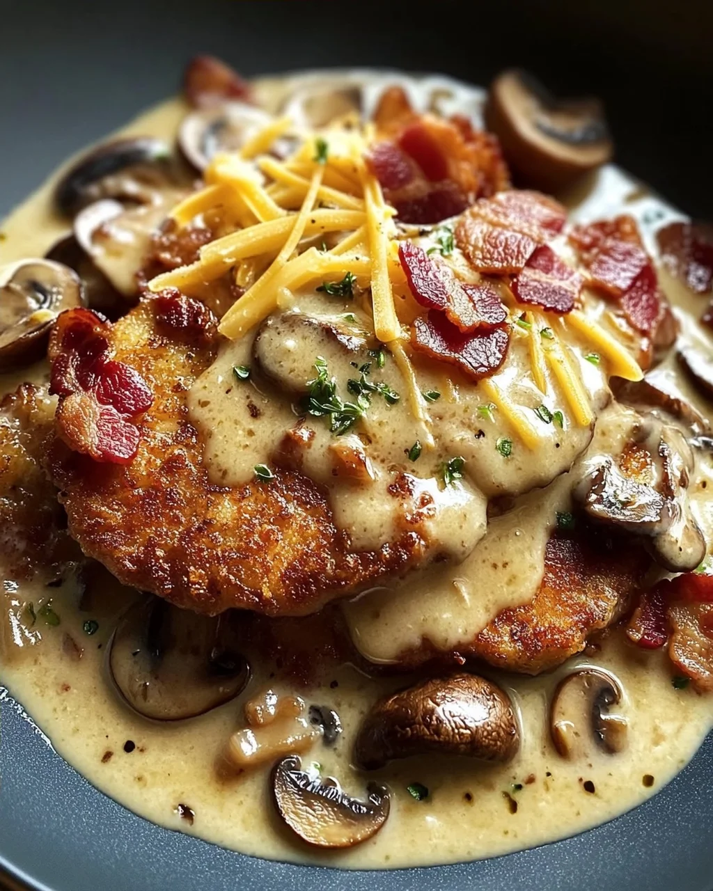 Geschmorte Schnitzelpfanne in köstlicher Jägersauce