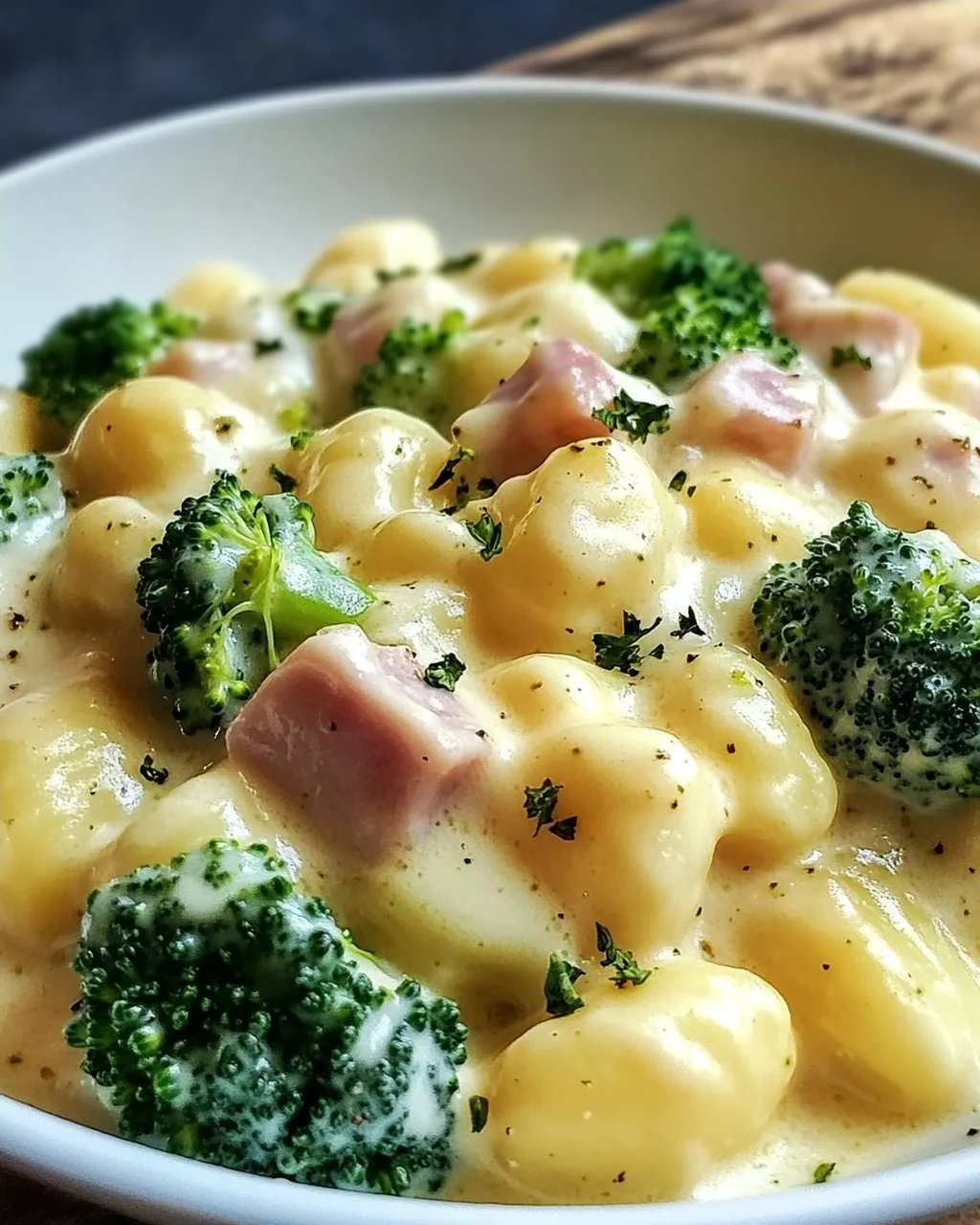 Gnocchi mit Brokkoli und Schinken in cremiger Käsesoße
