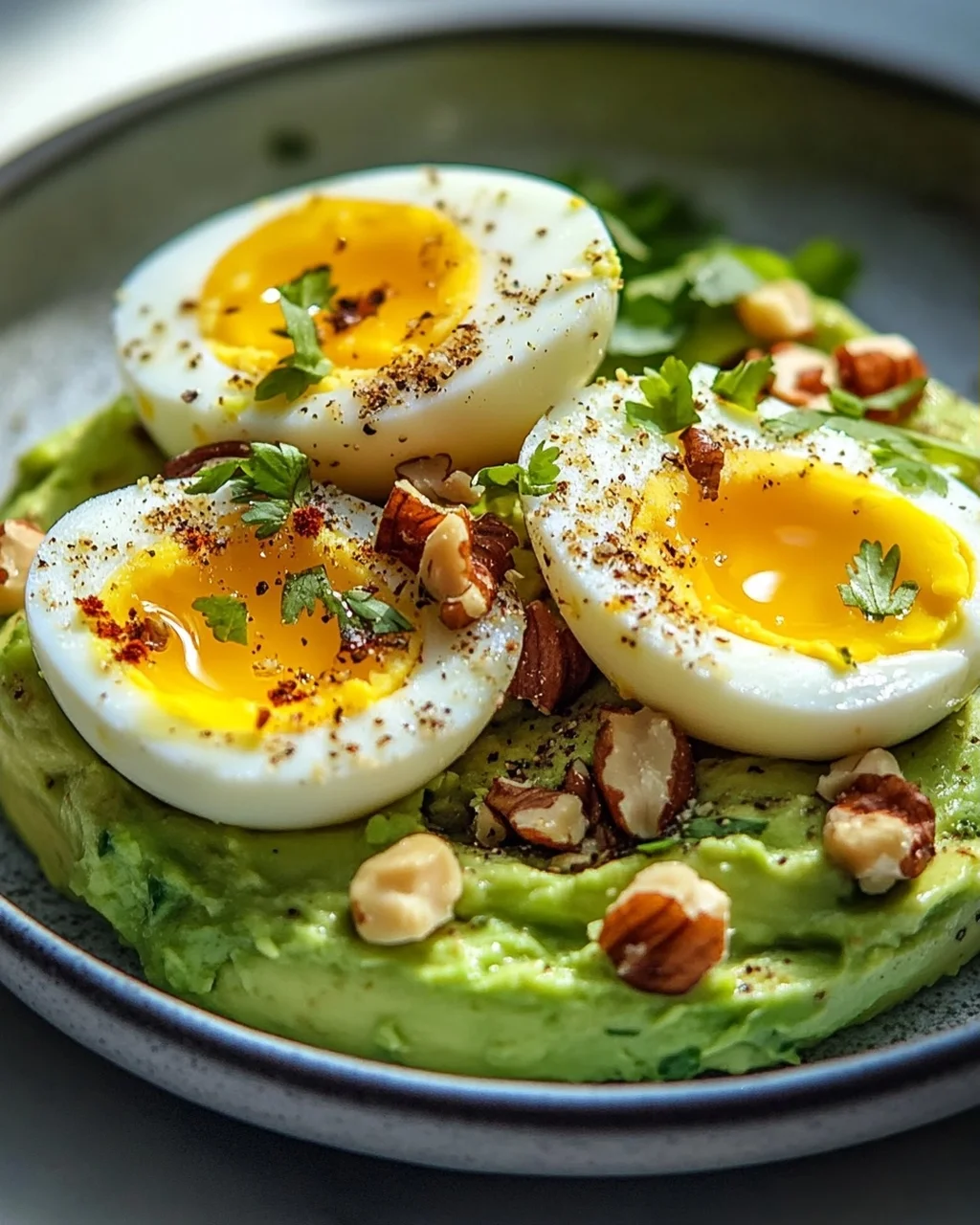 Hartgekochte Eier mit Avocado & Nüssen: Dein Power-Frühstück!