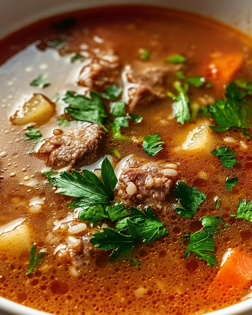 Herzhafte serbische Reisfleischsuppe