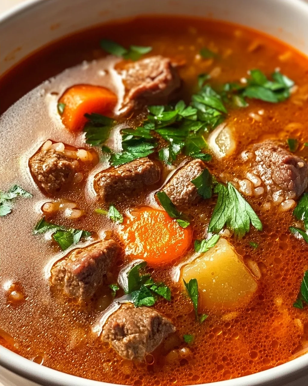 Herzhafte serbische Reisfleischsuppe