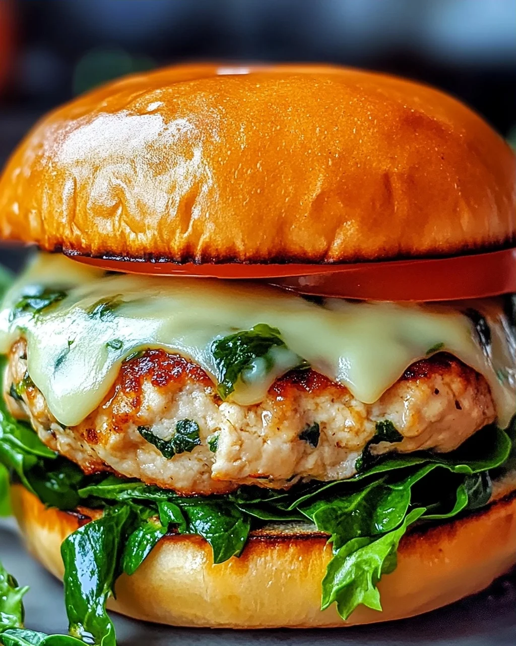 Leckere Weiße Cheddar Spinat Hähnchen Hamburger