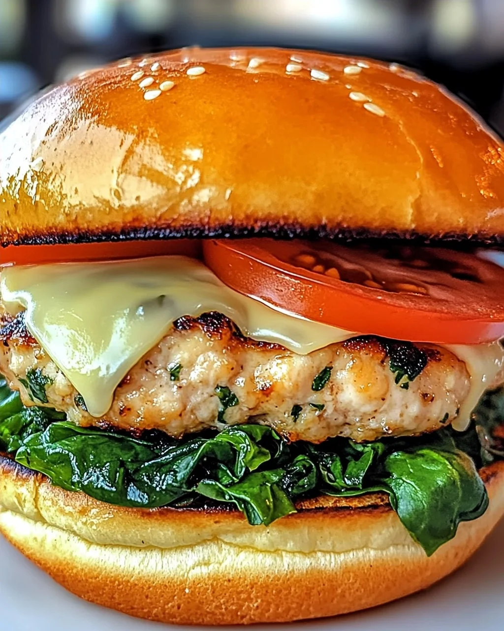 Leckere Weiße Cheddar Spinat Hähnchen Hamburger