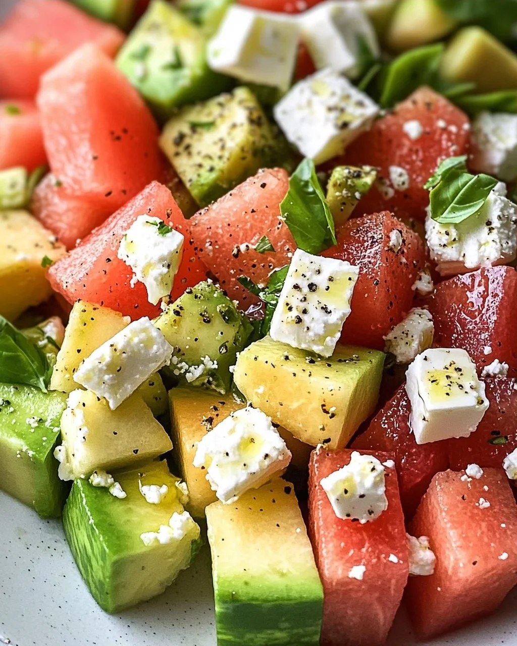 Melonen Feta Salat mit Avocado