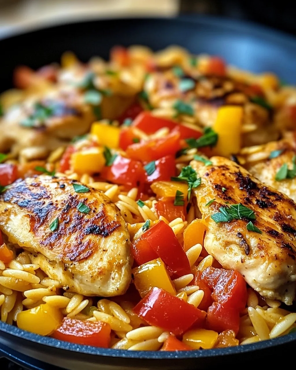 Orzo-Pfanne mit Paprikahuhn