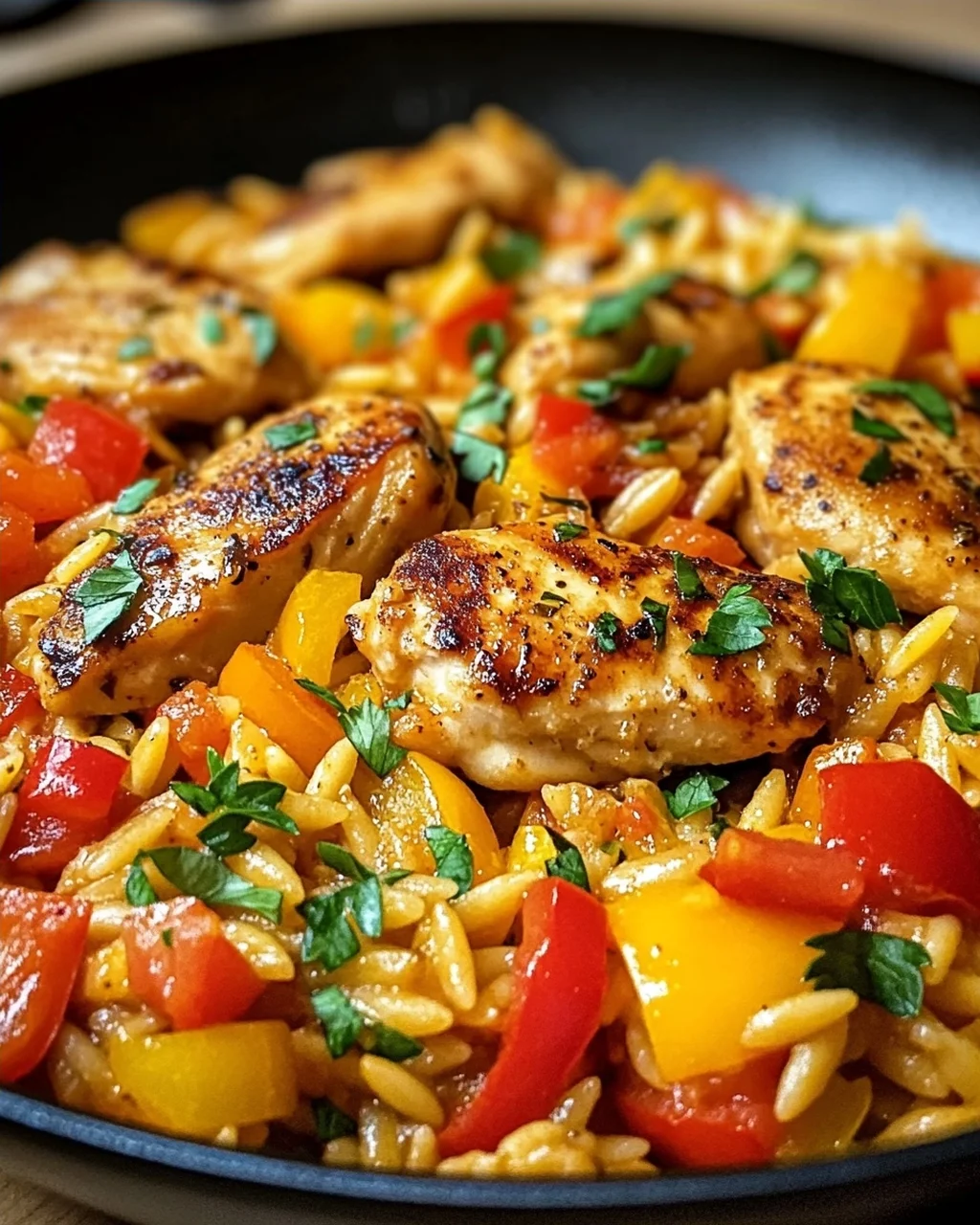 Orzo-Pfanne mit Paprikahuhn