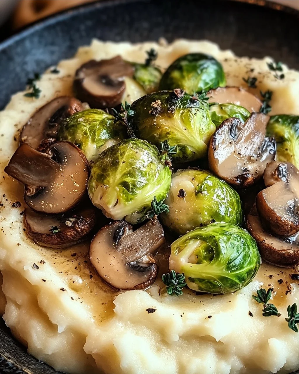 Pilzpfanne mit Rosenkohl & Kartoffelpüree