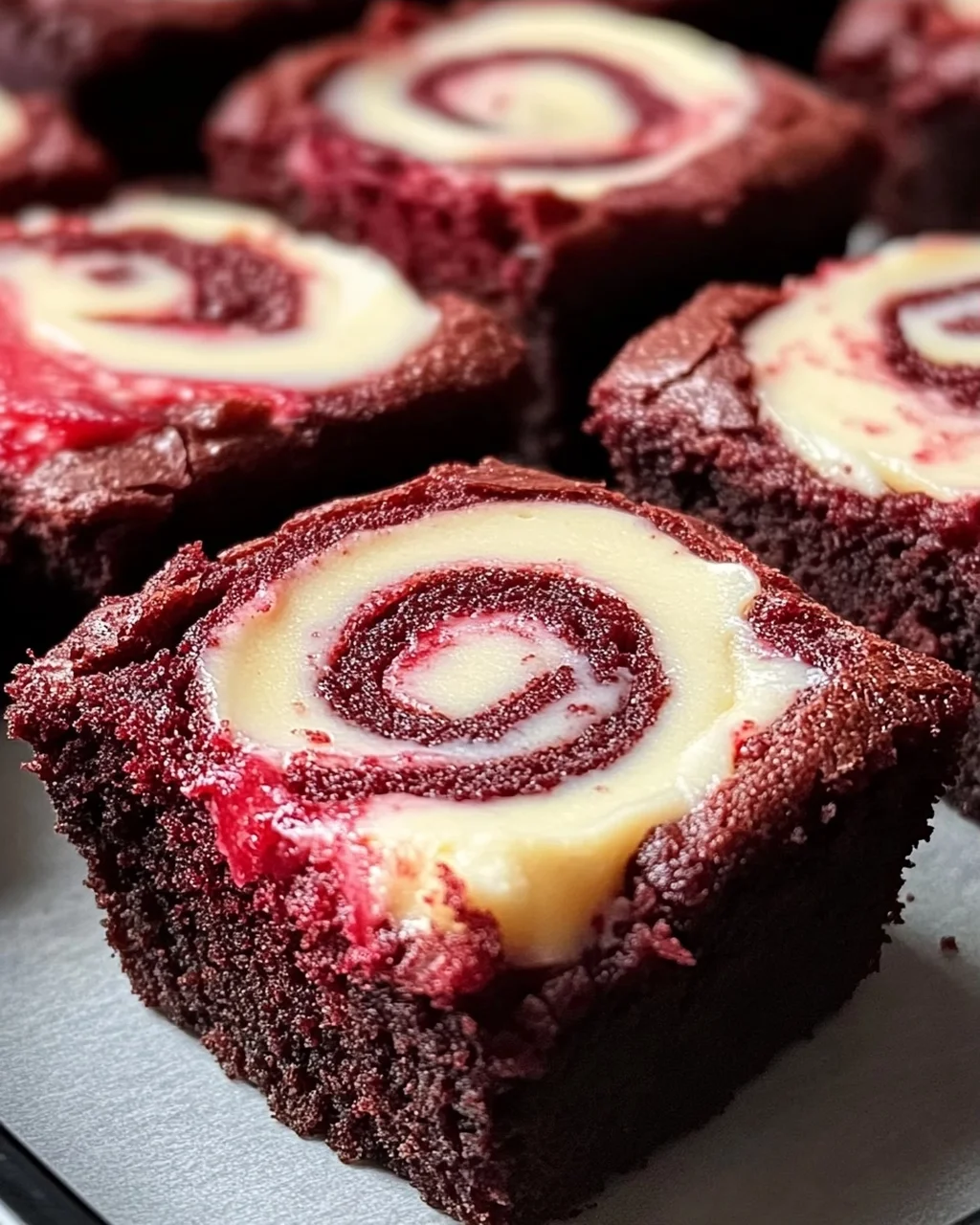 Rote Samt Brownie Bissen mit Frischkäse-Wirbel