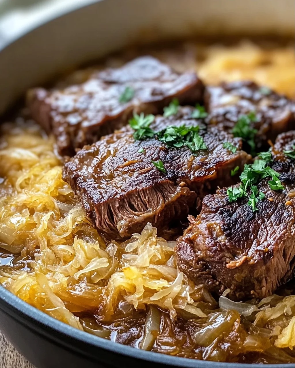 Saftiges Rindfleisch mit Sauerkraut und braunem Zucker Rezept