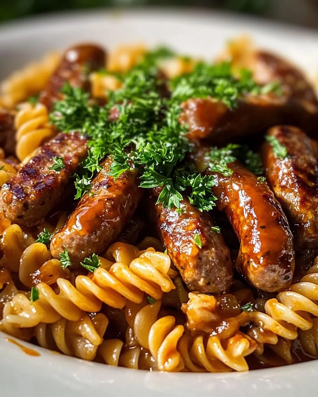 Scharfe Honig BBQ Wurst Pasta aus einer Pfanne – Schnell & Lecker!