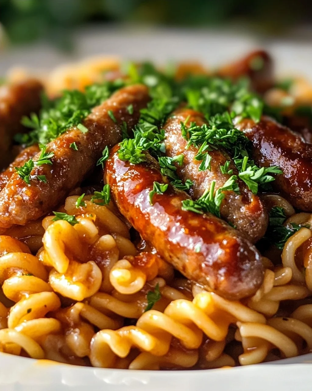 Scharfe Honig BBQ Wurst Pasta aus einer Pfanne – Schnell & Lecker!
