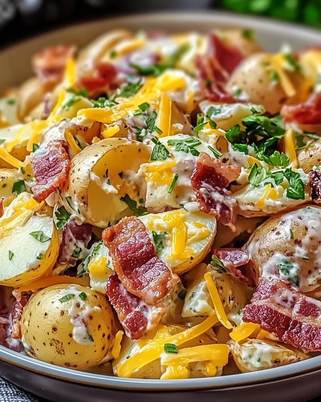Steakhouse Kartoffelsalat mit Bacon und Cheddar