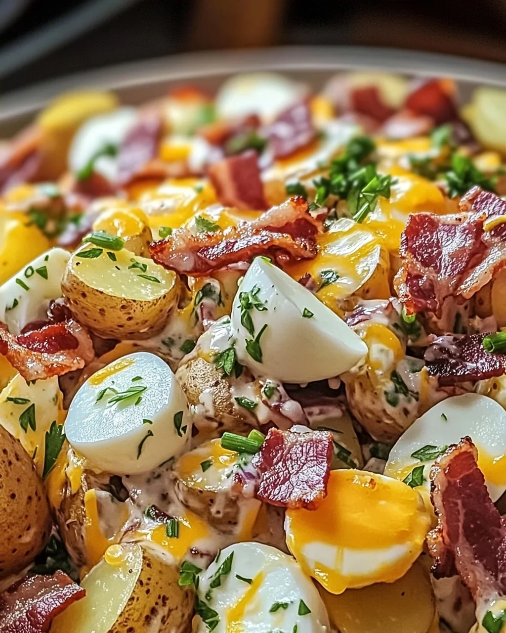 Steakhouse Kartoffelsalat mit Bacon und Cheddar