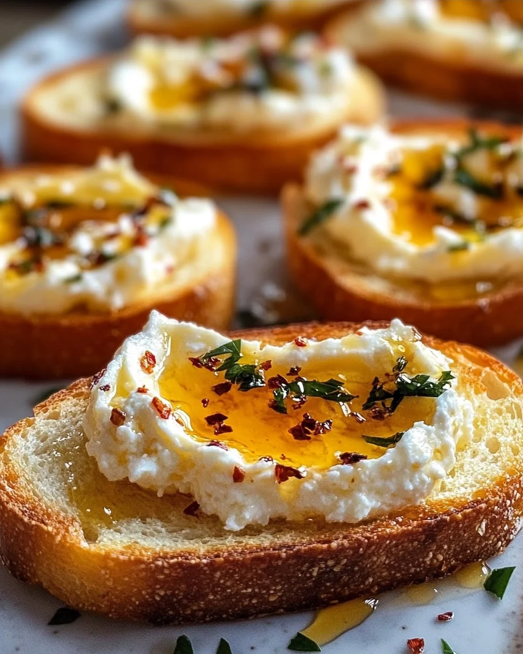 Süße scharfe Hot Honey Feta Crostini: Cremig & unwiderstehlich