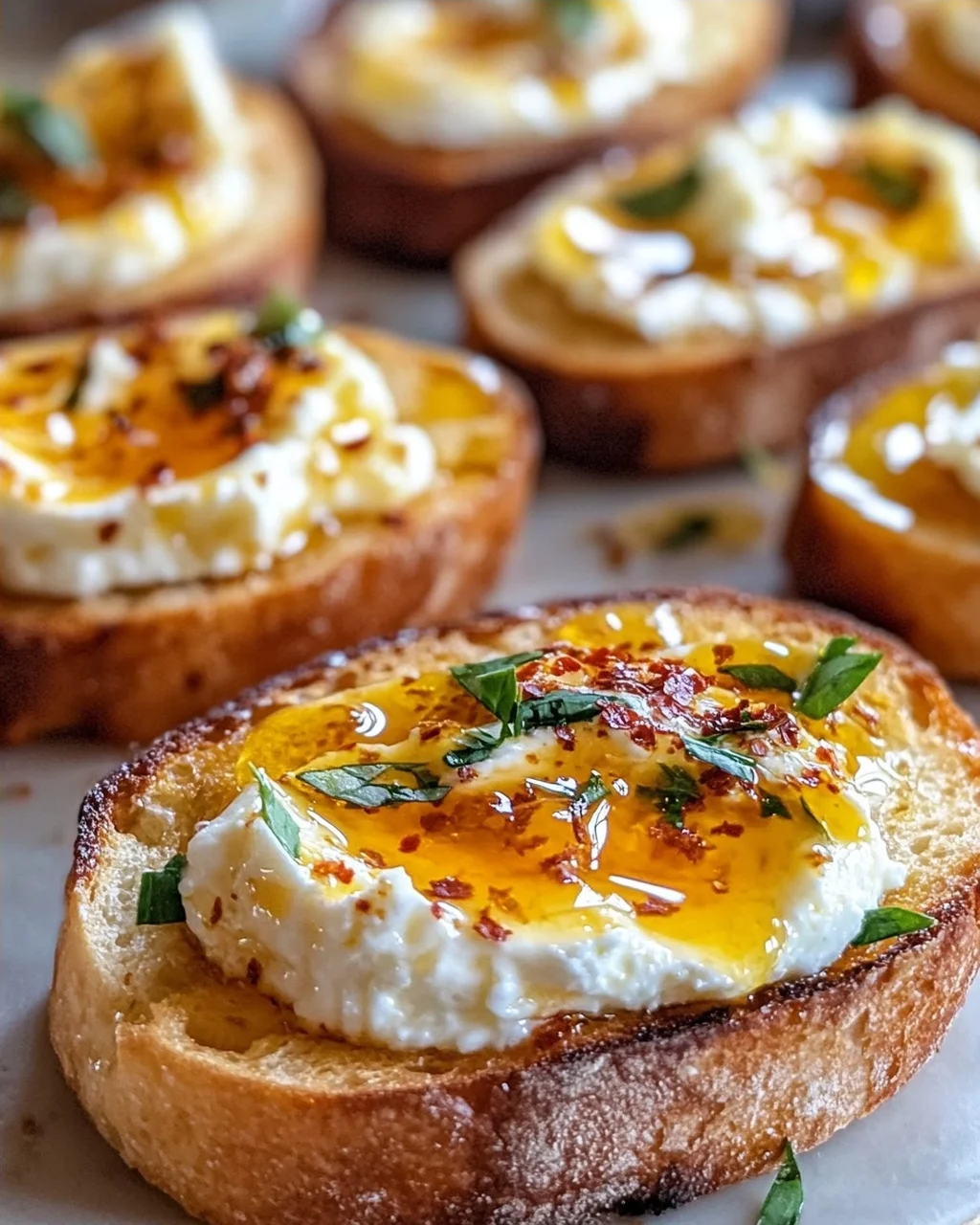 Süße scharfe Hot Honey Feta Crostini: Cremig & unwiderstehlich