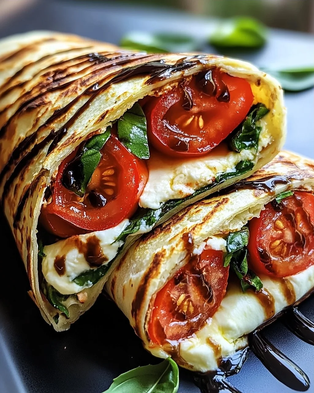 Vegetarischer Wrap mit Tomate und Mozzarella