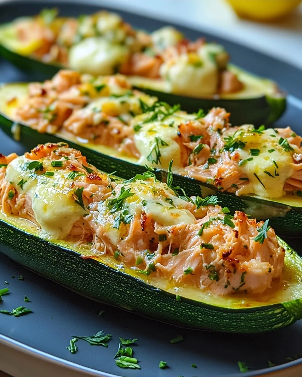Zucchini-Boote mit Lachs-Zitronen-Creme