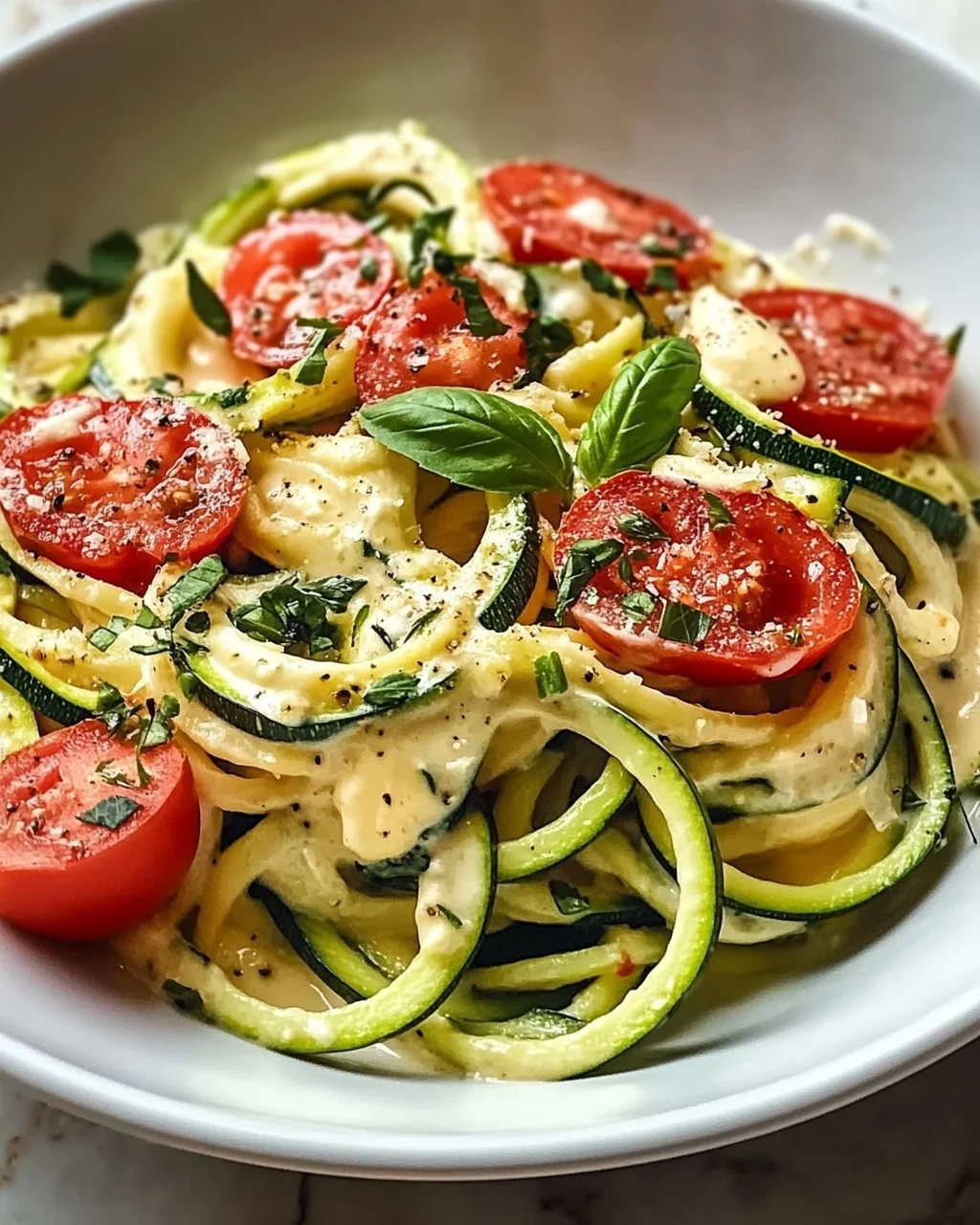 Zucchininudeln mit Frischkäse und Tomaten – Einfach genießen!